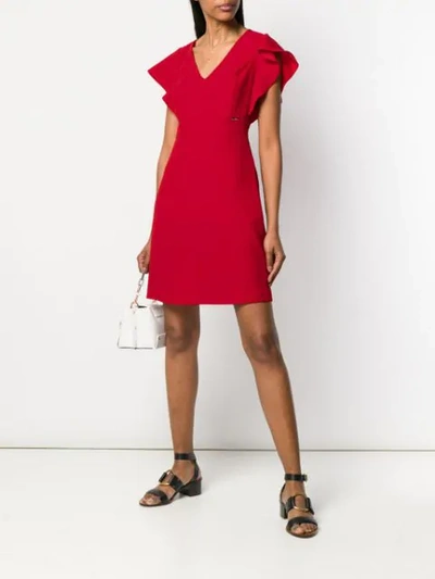 Shop Liu •jo Flutter Sleeve Mini Dress In Red