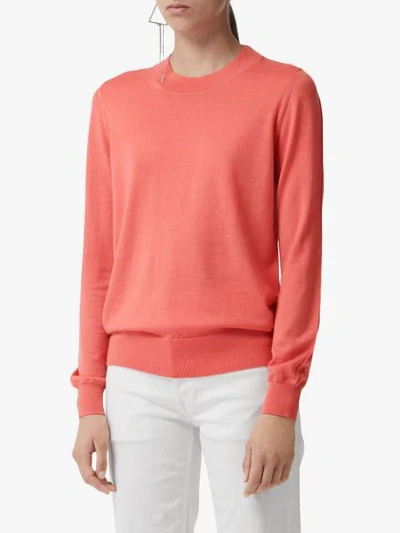 Shop Burberry Merino Wool Crew Neck Sweater In Pink
