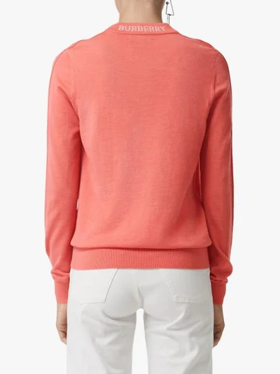 Shop Burberry Merino Wool Crew Neck Sweater In Pink