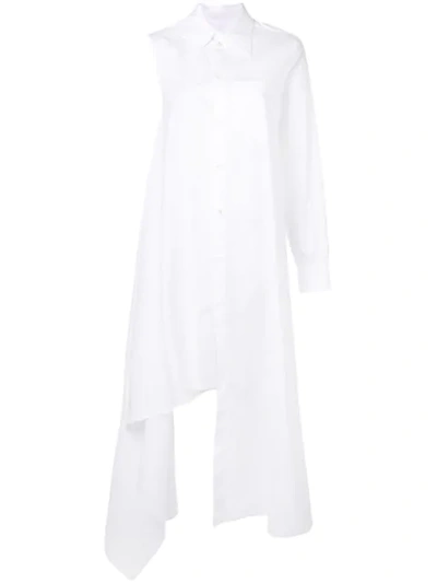 Shop Mm6 Maison Margiela Asymmetric One Sleeve Shirt Dress In White