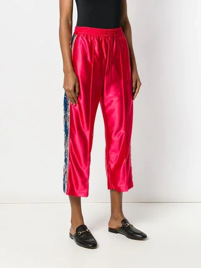 Shop Gucci Sequin Stripes Track Trousers In Red