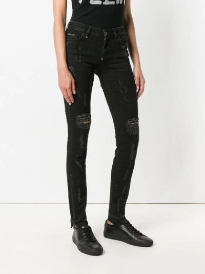 Shop Philipp Plein Ribbed Skinny Jeans In Black