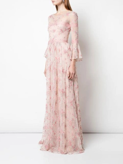 Shop Marchesa Notte Floral Embroidered Long Dress In Pink