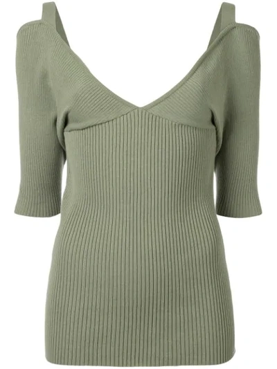 Shop Muller Of Yoshiokubo V-neck Ribbed Top In Green