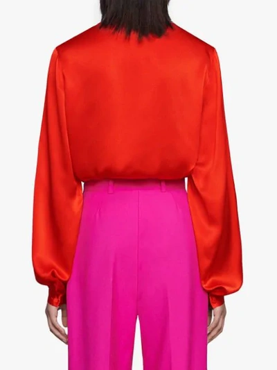 Shop Gucci Oversize Silk Shirt In Red