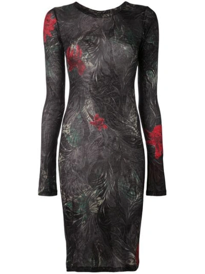 Shop Yohji Yamamoto Printed Long Sleeve Dress - Black