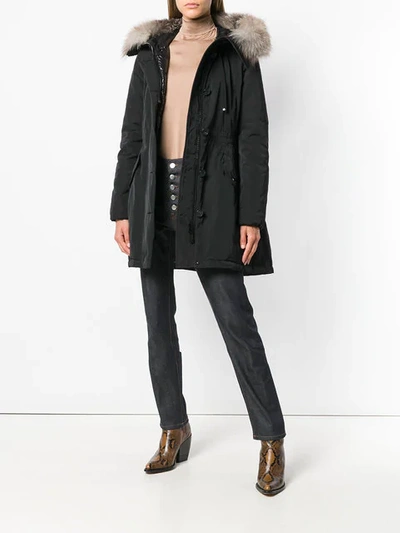 Shop Moncler Fox Fur-trimmed Coat In 999 Black