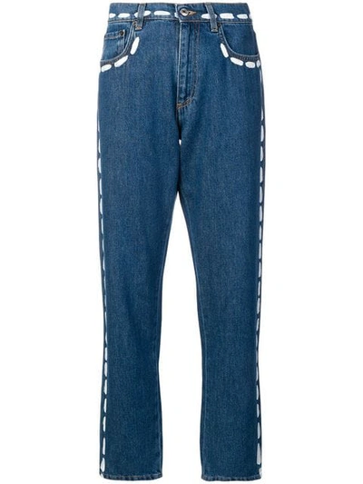 Shop Moschino Painted Stitch Jeans In Blue