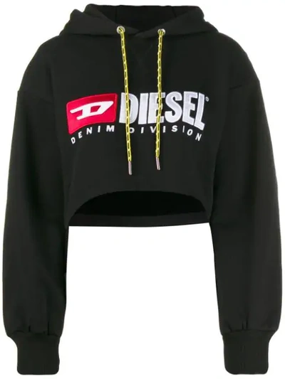 Shop Diesel Cropped Hooded Sweatshirt In Black