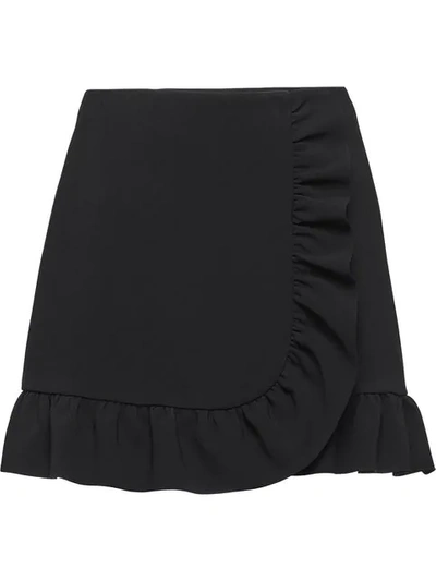 Shop Miu Miu Ruffle Trim Mini Skirt In Black