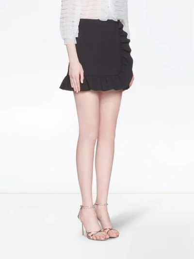 Shop Miu Miu Ruffle Trim Mini Skirt In Black