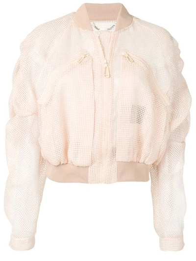 Shop Fendi Cropped Mesh Bomber Jacket In Neutrals