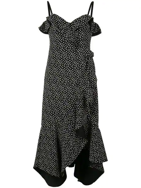 Jonathan Simkhai Speckle Print Asymmetrical Ruffle Midi Dress In Black ...