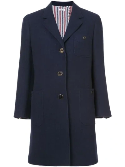 Shop Thom Browne Unlined Button Back Sack Overcoat In Navy Solid Double Face Melton