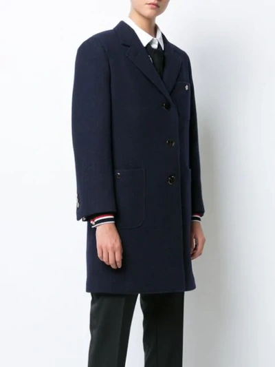 Shop Thom Browne Unlined Button Back Sack Overcoat In Navy Solid Double Face Melton