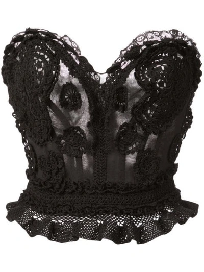 Shop Dolce & Gabbana Bustier Structured Lace Top In Black