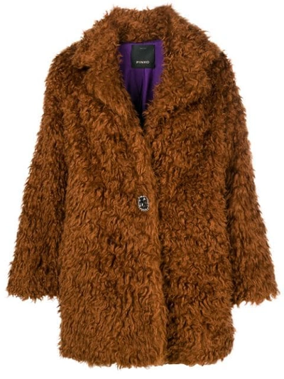 Shop Pinko Oversized Faux Fur Coat In Brown