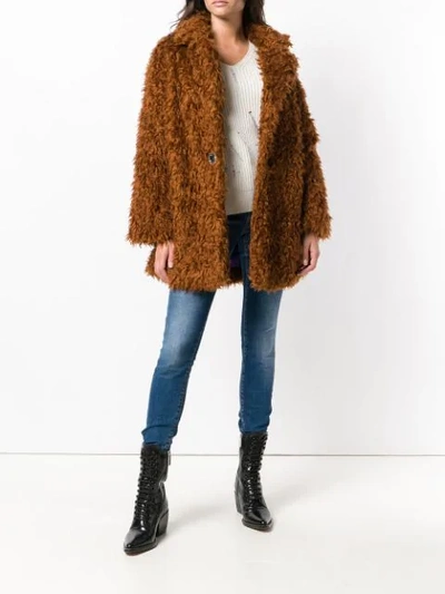 Shop Pinko Oversized Faux Fur Coat In Brown