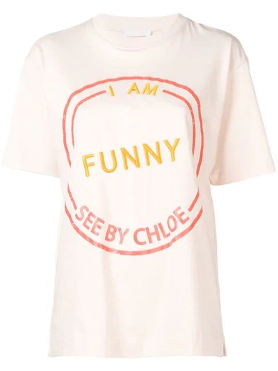 Shop See By Chloé Slogan Embroidered T In Neutrals