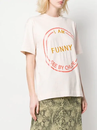 Shop See By Chloé Slogan Embroidered T In Neutrals