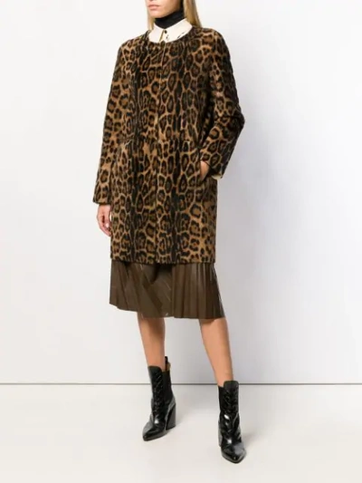 Shop Yves Salomon Leopard Print Shearling Coat In Brown