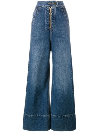 Shop Ellery Wide Leg Denim Jeans In Blue