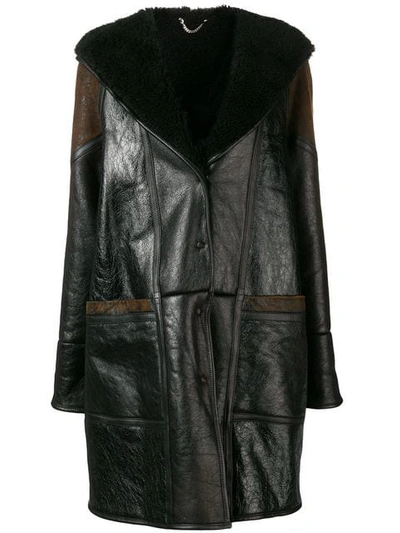 Shop Golden Goose Hooded Panelled Midi Coat In Black