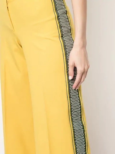 Shop Oscar De La Renta Embroidered Grosgrain Side Trousers In Yellow