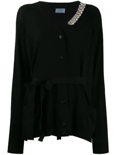 Shop Prada Crystal Embellished Cardigan - Black
