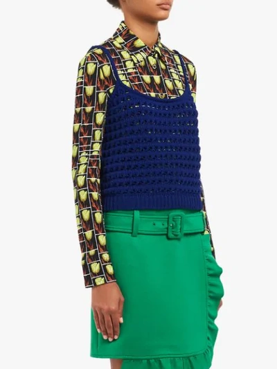 Shop Prada Crochet Vest Top In Blue