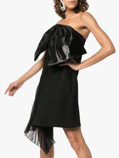 Shop Givenchy Bow Detail Pleat Silk Dress In Black