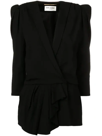 Shop Saint Laurent Short Draped Playsuit In Black