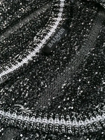 Shop Balmain Striped Sequin Top In Black