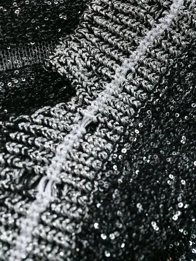 Shop Balmain Striped Sequin Top In Black