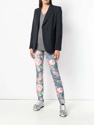 Shop Junya Watanabe Floral Print Skinny Jeans In Grey