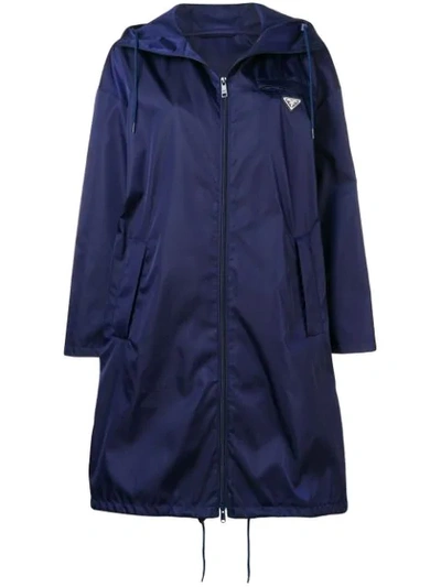 Shop Prada Logo Raincoat In Blue