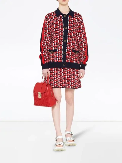 Shop Miu Miu Knitted Monogram Cardigan - Red