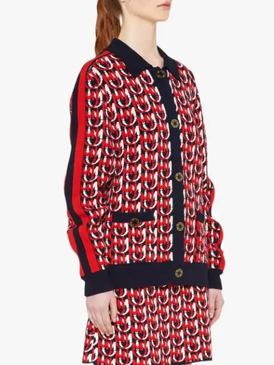 Shop Miu Miu Knitted Monogram Cardigan - Red