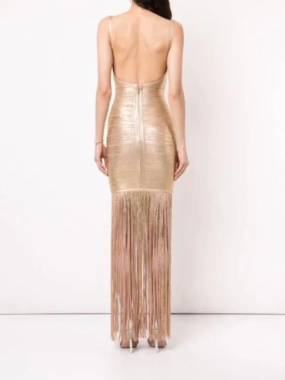 Shop Herve Leger Fringed Shimmer Dress In Gold