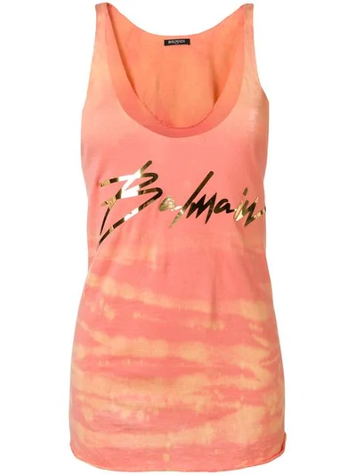 Shop Balmain Tie-dye Foiled Logo Tank In Orange