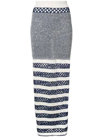 Shop Balmain Open Knit Maxi Skirt - Blue