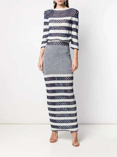 Shop Balmain Open Knit Maxi Skirt - Blue