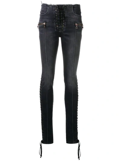 Shop Ben Taverniti Unravel Project Lace-up Skinny Jeans In Black