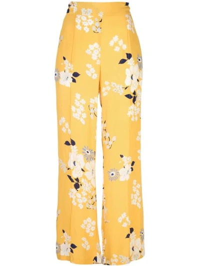 Shop Sea Floral Print Wide Leg Trousers - Yellow