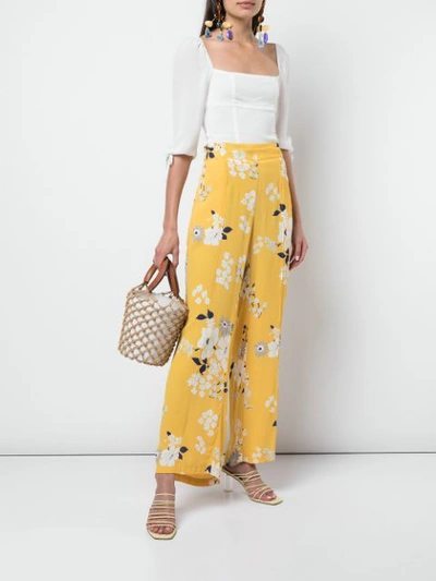 Shop Sea Floral Print Wide Leg Trousers - Yellow