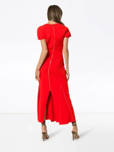 Shop Roland Mouret Bates Stretch V-neck Ruffle Detail Dress In Red
