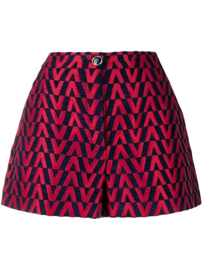 Shop Valentino Logo Brocade Shorts - Red
