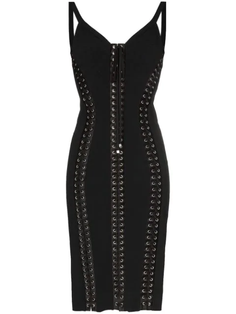 black lace up bodycon dress
