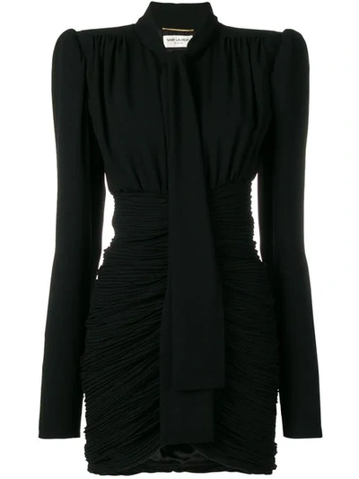 Shop Saint Laurent Micro-pleated Mini Dress In Black