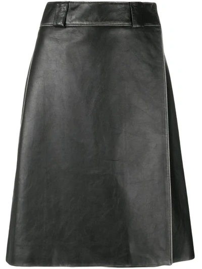 Shop Prada Calf Leather Skirt In F0002